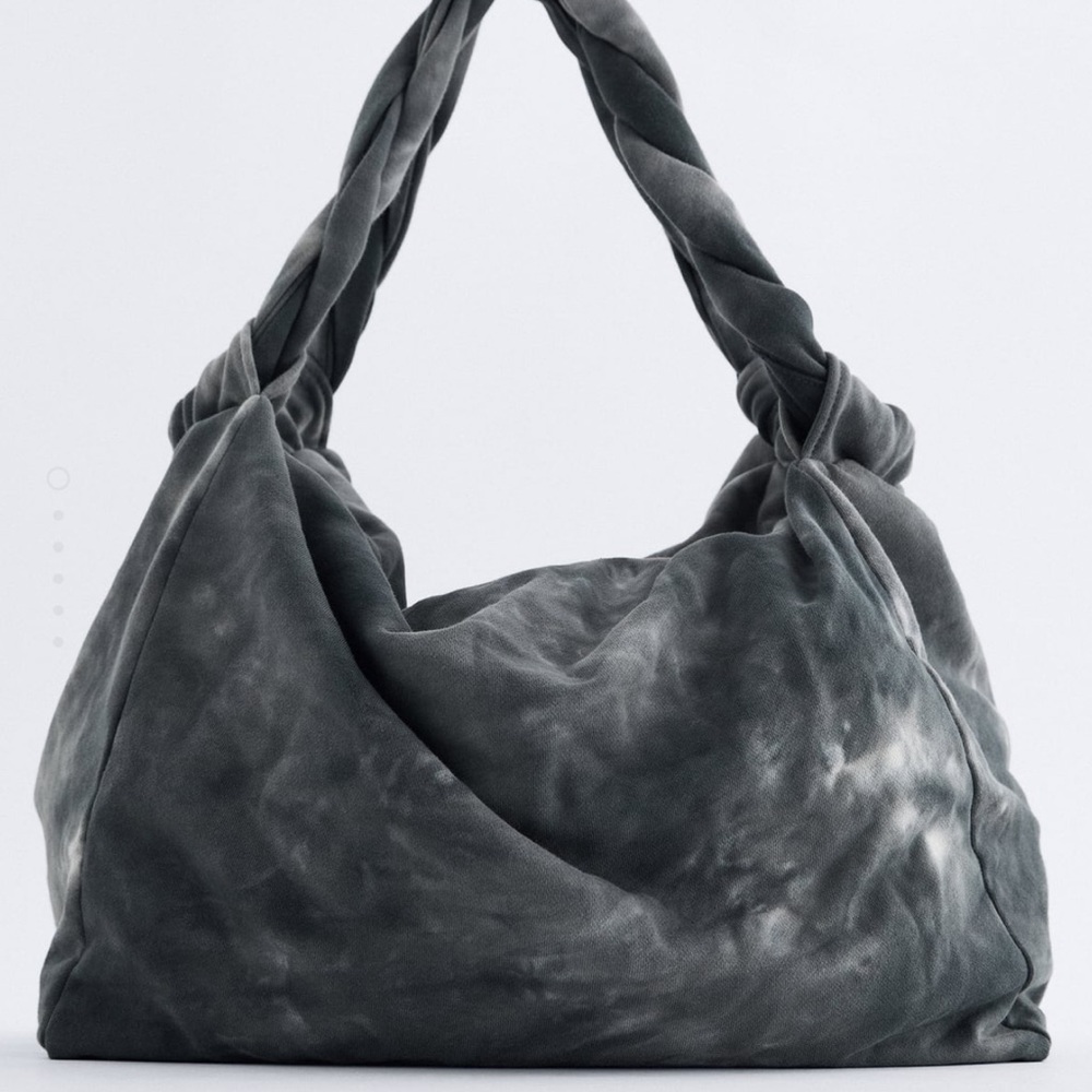Zara woman blue white tie die tote bag large soft